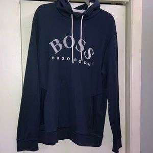 Hugo Boss Navy Blue and White Logo XXL Hoodie